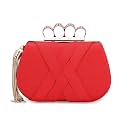 TOOBA Handicraft Designer Bling Box Clutch with 4-Ring Knuckle Handle &amp; Tassel – Bridal, Party, Wedding &amp; Evening Purse for Women and Girls