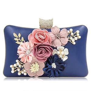 tooba women39s beautiful flower box clutch bag  detachable chain sling strap ladies purse wallet blue