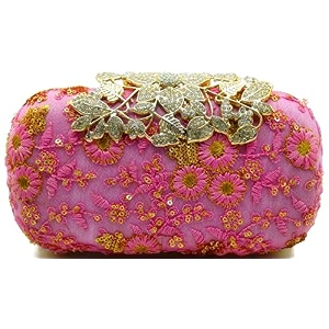 tooba handicraft beautiful diamond crystal flower box clutch bag purse for bridal casual wedding pink floral