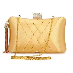 tooba women beautiful flower box clutch bag  detachable chain sling strap ladies purse wallet gold