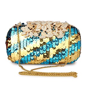 tooba women39s clutch blue amp gold