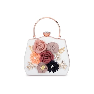 tooba women handicraft beautiful flower box clutch bag purse size 8x5 inches for bridal casual party wedding white flower