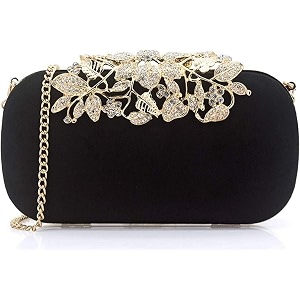 tooba women handicraft beautiful diamond crystal flower box clutch bag purse for bridal casual wedding black