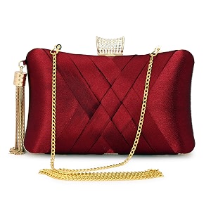 tooba handicraft womens evening clutch purse  stylish satin handbag with crystal clasp amp tassel chain  wedding cocktail party amp bridal gift bag for women amp girls