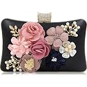 TOOBA Women Handicraft Beautiful Flower Box Clutch Bag Purse, Size 8x5 inches For Bridal, Casual, Party, Wedding (Black)