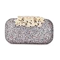 TOOBA Women Handicraft Beautiful Diamond Crystal Flower Box Clutch Bag Purse For Bridal, Casual, Party, Wedding (Multi Color)