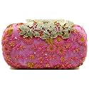 TOOBA Handicraft Beautiful Diamond Crystal Flower Box Clutch Bag Purse for Bridal, Casual, Wedding (Pink Floral)