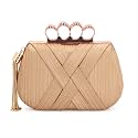Toobacraft Women Tooba Handicraft Beautiful Flower Box Clutch Bag Purse, Size 8X5 Inches For Bridal, Casual, Party, Wedding (Beige 4 Rings)