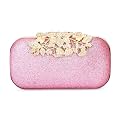 TOOBA Handicraft Beautiful Diamond Crystal Flower Box Clutch Bag Purse for Bridal, Casual, Wedding (Sparkling Pink)