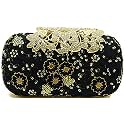 TOOBA Women Handicraft Beautiful Diamond Crystal Flower Box Clutch Bag Purse for Bridal, Casual, Wedding (Black Floral)