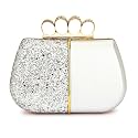 TOOBA Handicraft Designer Bling Box Clutch with 4-Ring Knuckle Handle &amp; Tassel – Bridal, Party, Wedding &amp; Evening Purse for Women and Girls