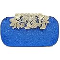 TOOBA Handicraft Beautiful Diamond Crystal Flower Box Clutch Bag Purse for Bridal, Casual, Wedding (Sparkling Blue)