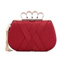 TOOBA Handicraft Beautiful Flower Box Clutch Bag Purse, Size 8x5 inches For Bridal, Casual, Party, Wedding (Maroon 4 Rings)