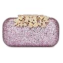 TOOBA Handicraft Beautiful Diamond Crystal Flower Box Clutch Bag Purse for Bridal, Casual, Wedding (Metallic Light Purple)