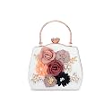 TOOBA Women Handicraft Beautiful Flower Box Clutch Bag Purse, Size 8x5 inches For Bridal, Casual, Party, Wedding (White Flower)
