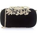 TOOBA Women Handicraft Beautiful Diamond Crystal Flower Box Clutch Bag Purse for Bridal, Casual, Wedding (Black)