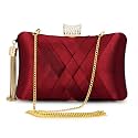 TOOBA Handicraft Women’s Evening Clutch Purse | Stylish Satin Handbag with Crystal Clasp &amp; Tassel Chain | Wedding, Cocktail, Party &amp; Bridal Gift Bag for Women &amp; Girls