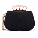 TOOBA Handicraft Designer Bling Box Clutch with 4-Ring Knuckle Handle &amp; Tassel – Bridal, Party, Wedding &amp; Evening Purse for Women and Girls