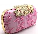 TOOBA Handicraft Beautiful Diamond Crystal Flower Box Clutch Bag Purse for Bridal, Casual, Wedding (Pink Pearl)