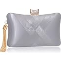 TOOBA Handicraft Beautiful Flower Box Clutch Bag Purse, Size 8x5 inches for Bridal, Casual, Wedding (Silver Shining)