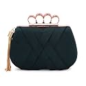 TOOBA Handicraft Beautiful Flower Box Clutch Bag Purse, Size 8x5 inches For Bridal, Casual, Party, Wedding (Green 4 Rings)