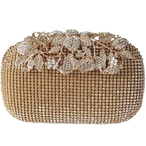 tooba women handicraft beautiful diamond crystal flower box clutch bag purse for bridal casual party wedding diamond gold