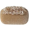 TOOBA Women Handicraft Beautiful Diamond Crystal Flower Box Clutch Bag Purse For Bridal, Casual, Party, Wedding (Diamond Gold)