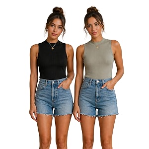 toochki tops for women crop top for women39s tank activewear tee casual sports cotton high neck camisole pack of two 2