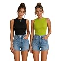 Toochki Tops for Women Crop Top for Women's Tank Activewear Tee Casual Sports Cotton High Neck Camisole Pack of Two (2)