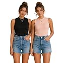 Toochki Tops for Women Crop Top for Women's Tank Activewear Tee Casual Sports Cotton High Neck Camisole Pack of Two (2)