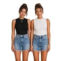 Toochki Tops for Women Crop Top for Women's Tank Activewear Tee Casual Sports Cotton High Neck Camisole Pack of Two (2)