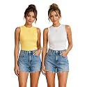 Toochki Tops for Women Crop Top for Women's Tank Activewear Tee Casual Sports Cotton High Neck Camisole Pack of Two (2)