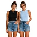 Toochki Tops for Women Crop Top for Women's Tank Activewear Tee Casual Sports Cotton High Neck Camisole Pack of Two (2)