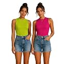 Toochki Tops for Women Crop Top for Women's Tank Activewear Tee Casual Sports Cotton High Neck Camisole Pack of Two (2)
