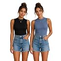 Toochki Tops for Women Crop Top for Women's Tank Activewear Tee Casual Sports Cotton High Neck Camisole Pack of Two (2)