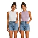 Toochki Tops for Women Crop Top for Women's Tank Activewear Tee Casual Sports Cotton High Neck Camisole Pack of Two (2)