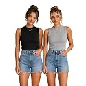 Toochki Tops for Women Crop Top for Women's Tank Activewear Tee Casual Sports Cotton High Neck Camisole Pack of Two (2)
