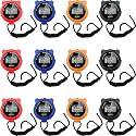 TOODOO 12 Pack Multi Function Digital Stopwatch Timer Bulk Sports Stopwatch with Lanyard Plastic Display Waterproof Date Time Alarm Timer for Coaches Fitness Referees