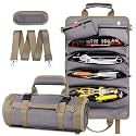 Tool Roll Up Bag, 1680D Heavy Duty Tool Bag Organizer with 2 Detachable Tool Pouches & Multiple Pockets, Waterproof Motorcycle Tool Roll for Mechanic & Electrician, Gift for Men Him Dad, 21.9"*13.8"