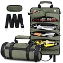 Tool Roll Up Bag, 1680D Heavy Duty Tool Bag Organizer with 2 Detachable Tool Pouches & Multiple Pockets, Waterproof Motorcycle Tool Roll for Mechanic & Electrician, Gift for Men Him Dad, 21.9"*13.8"