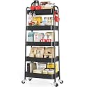 TOOLF 5-Tier Metal Rolling Cart with Wheels, Storage Utility Cart Black