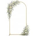 Toolterritary 8 FT Wedding Arch Backdrop Stand, Stable Heavy Duty Metal Wedding Arch Frame for Ceremony, Reinforced Balloon Arch Stand for Birthday Party &amp; Baby Shower, Gold