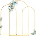 Toolterritary Wedding Arch Backdrop Stand 8FT, 7.2FT, 6.6FT Set of 3 Gold Metal Balloon Arch Stand with Stable Base, Banner Stand, Photography Backdrop, Party, Birthday, Baby Shower Decor