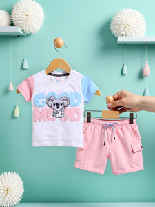 toonyport boys casual t-shirt shorts pink white light blue
