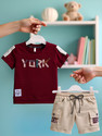 TOONYPORT Boys Casual T-shirt Shorts (Maroon, Beige)