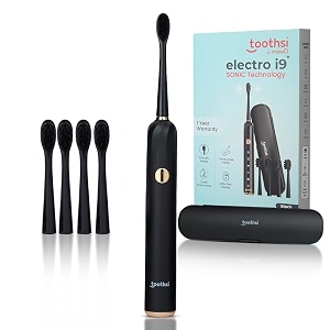 toothsi electro i9 sonic electric toothbrush  smart electric toothbrush for men amp women  with 6 modes amp 5 brush heads  ipx 7 waterproof  rechargeable  oral care  black