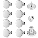 TOOVREN 8 Sets Jean Buttons for Loose Jeans, No Sew No Tool Instant Replacement Button Pins Adjustable Pant Waist Tightener to Make Smaller, Reusable Extra Pants Clips to Tighten Waist, Silver