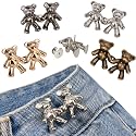 TOOVREN Cute Bear Button Pins for Jeans, No Sew and No Tools Instant Pant Waist Tightener, Adjustable Jean Buttons Pins for Loose Jeans 4 Sets Replacement Pant Clips for Waist Buckle