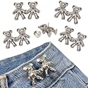 TOOVREN Cute Bear Button Pins for Loose Jeans - No Sew, No Tools Instant Pant Waist Tightener, 4 Sets Jeans Button Replacement Pant Clips for Waist Buckle