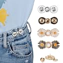 TOOVREN Pant Waist Tightener, Detachable Jean Buttons for Loose Jeans, No Sew and No Tools Button Pins for Jeans, Adjustable Jean Buttons Pins, Daisy Flower Instant Pants Button Tightener 4 Sets
